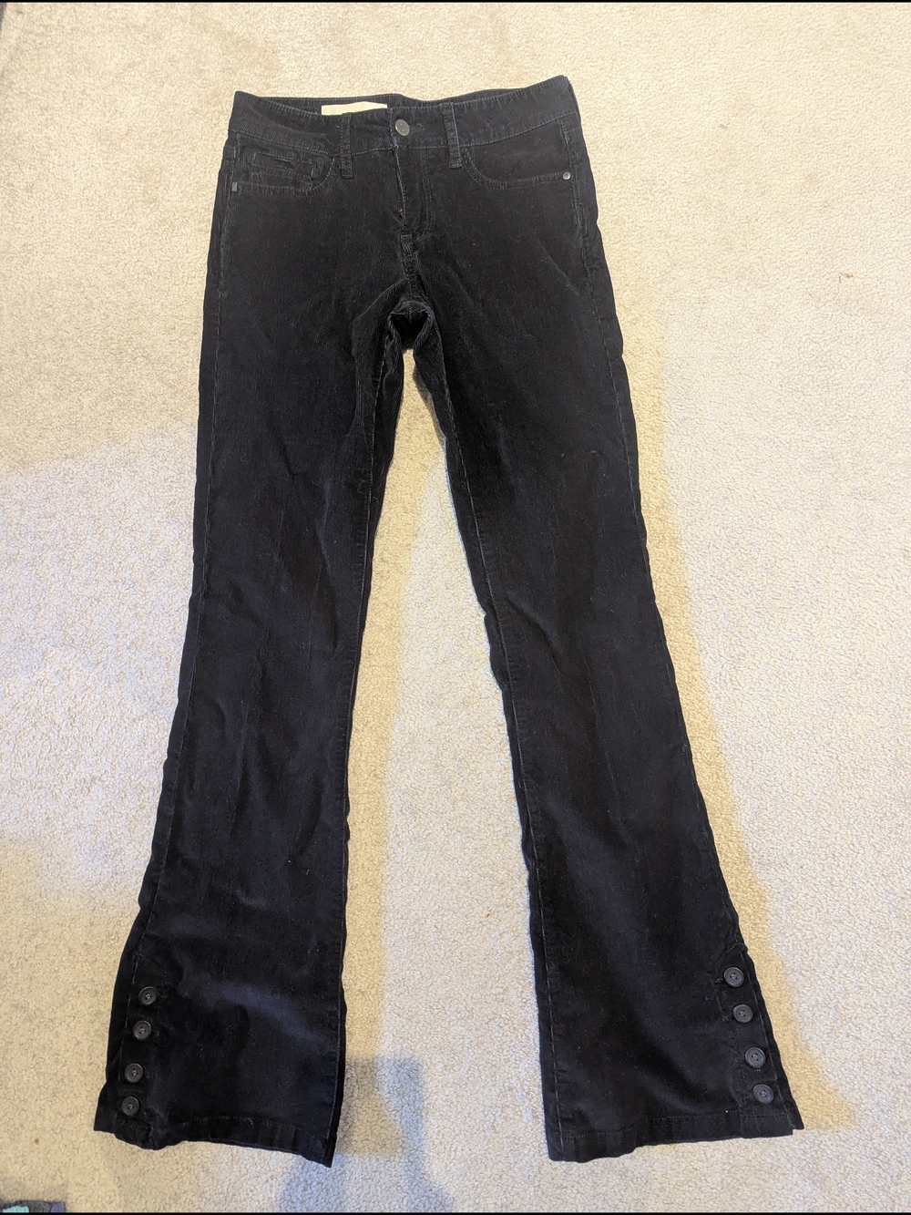 Anthropologie Pilcro Navy Blue Corduroy Boot-Cut Flare Pants  Button Cuffs 26